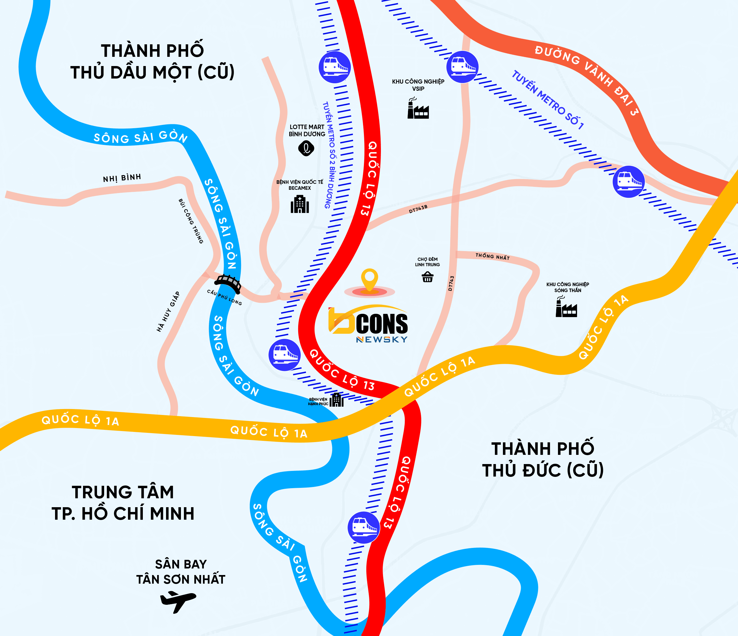 Bản đồ vị trí Bcons NewSky – Quốc Lộ 13 Bình Dương